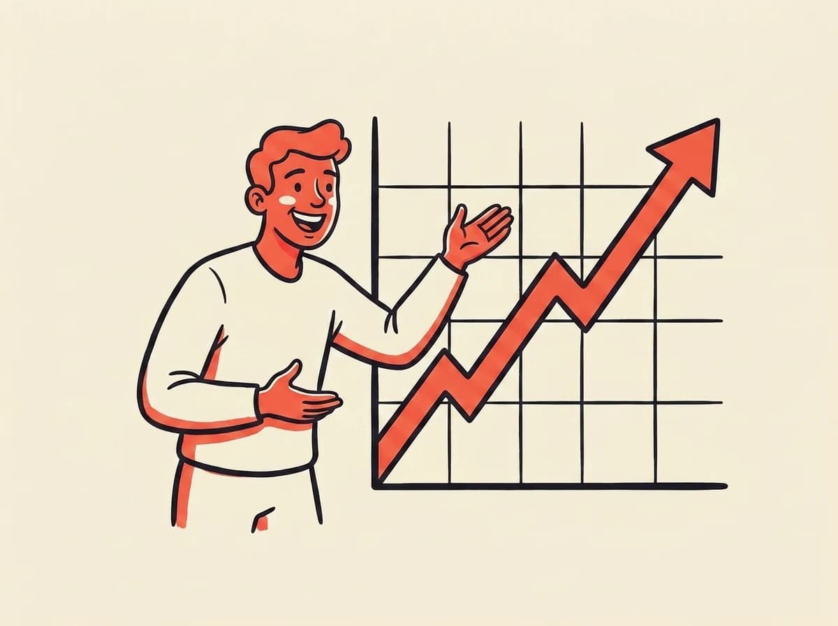 Roumr celebrating a climbing growth chart